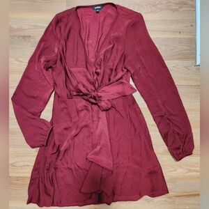 Express Burgundy Long Sleeve Wrap Women Dress Size XS